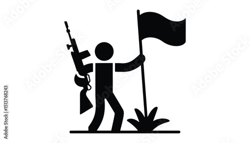 Soldier Raising Flag Icon Vector. Military Victory Silhouette for War, Combat, Army Triumph, and Battlefield Illustration.