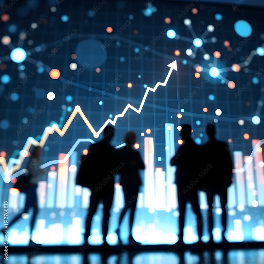 Fototapeta premium Business Success: Team Gazing at Growing Financial Graphs