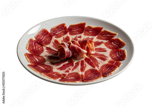 A Delicate Arrangement of Thinly Sliced Jamn Ibrico isolated on transparent baackground