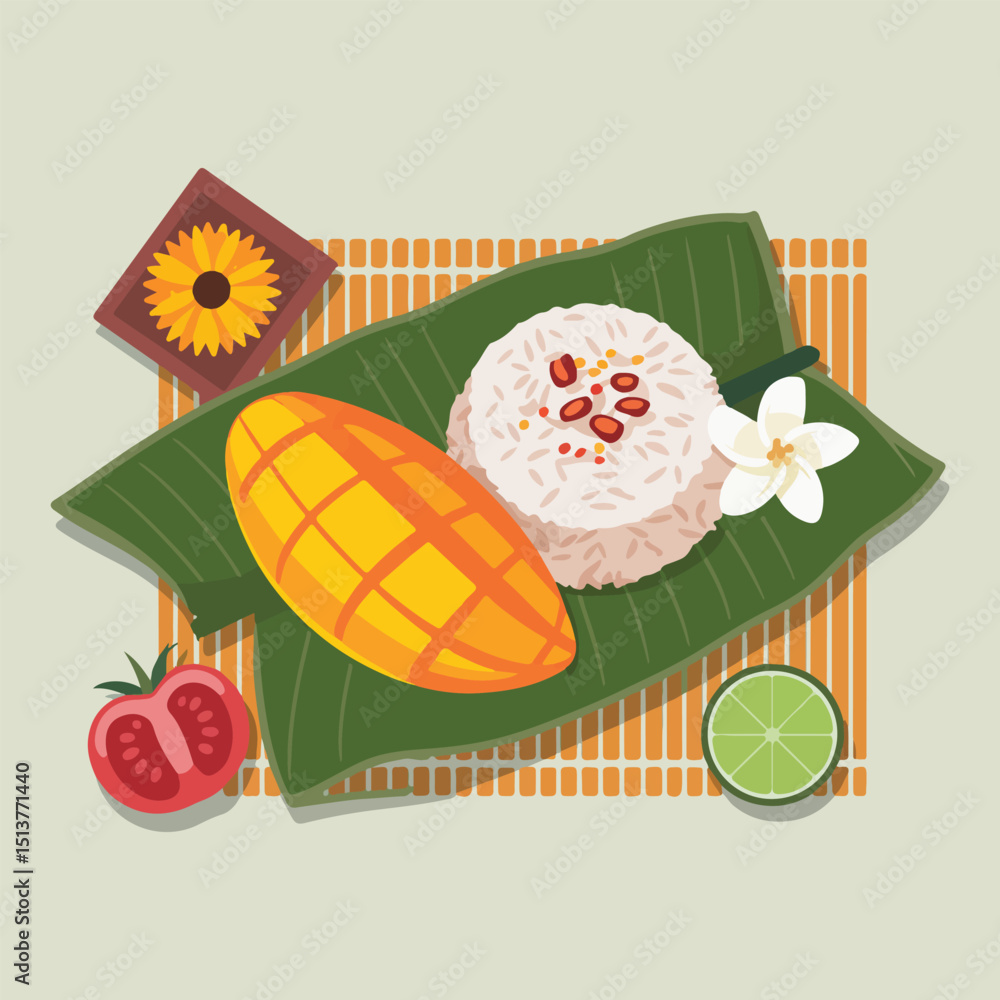 Fototapeta premium Mango Sticky Rice - Traditional Thai Dessert