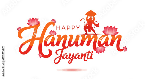 colorful happy hanuman jayanti greeting with lotus flowers and silhouette design
