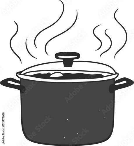 Steaming pot of food cooking on stovetop kitchen cooking