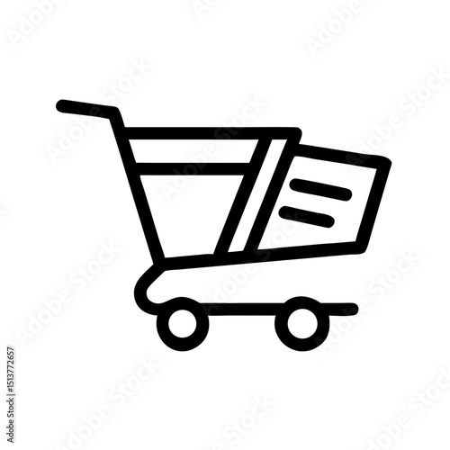 Minimalist shopping cart icon with box for product delivery in e-commerce platforms, copy space