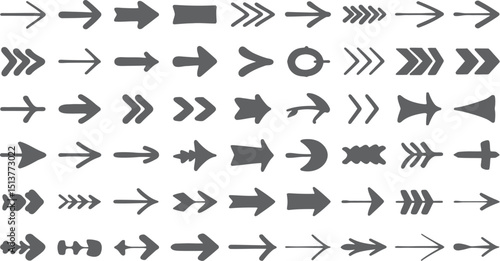 A collection of various hand drawn arrows pointing in different directions on a white background art design