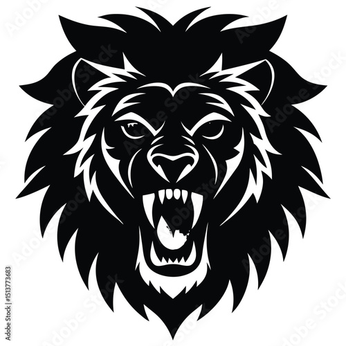 Powerful and fierce lion's head illustration, showcasing untamed strength and a commanding roar.