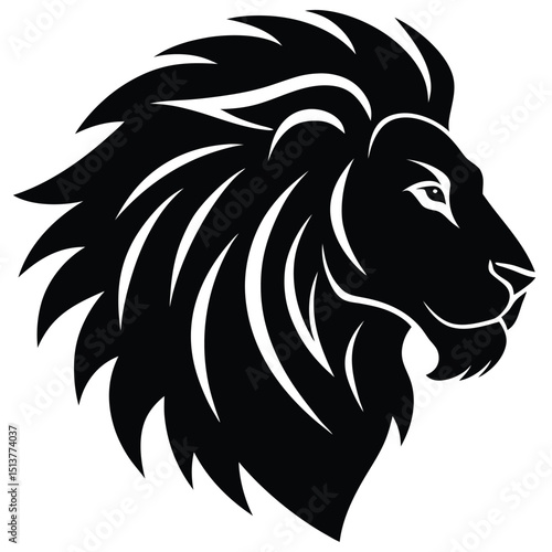 Majestic Lion Head Profile Black and White Tribal Design