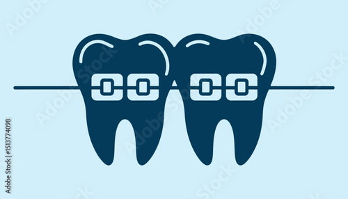 Orthodontic Braces Vector. Teeth with Braces Icon for Dental Care, Tooth Alignment, and Oral Health.