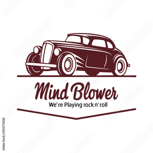 Distinctive graphic design capturing the timeless appeal of vintage car culture and the rebellious energy of rock and roll music.