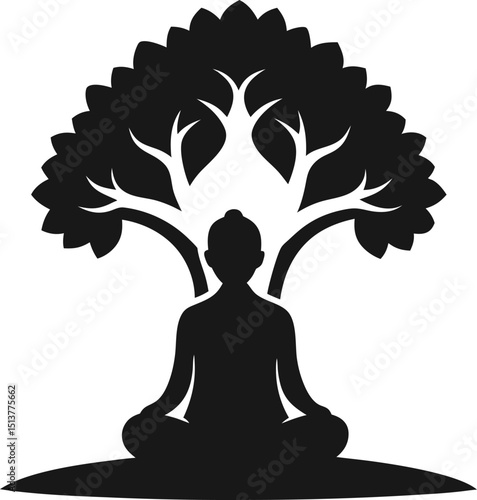 Buddhist monk under tree silhouette