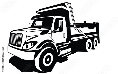 Heavy dump truck with hydraulic bed used for construction and heavy material transport on work sites.