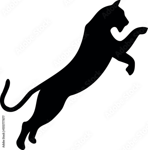 Black panther vector silhouette of a leaping wild in motion for wildlife, predator strength, jungle animal, and aggressive movement concept illustrations in flat vector