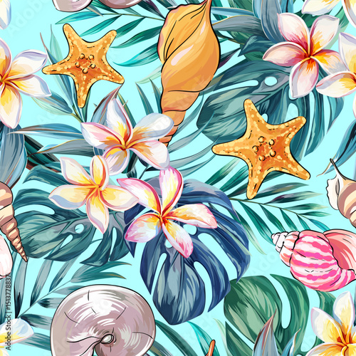 Seamless vector Sea pattern. Marine theme, shells. for printing on fabric, paper, textiles