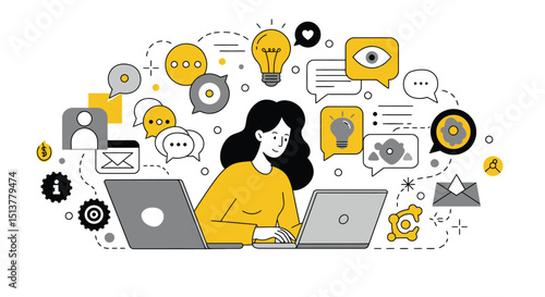 Young businesswoman using a laptop for internet communication and cloud technology
