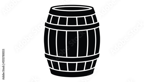 Wooden Barrel Silhouette Vector. Vintage Storage Container Illustration.