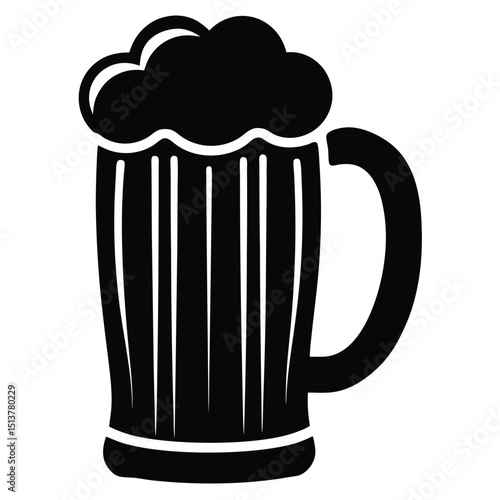 Frothy cold pint of beer in a mug with foam, a festive bar drink icon