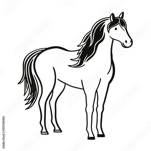 Captivating detailed black and white equine drawing, perfect for various design projects and educational materials.