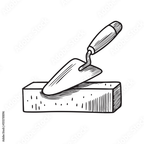 A trowel resting against a brick step