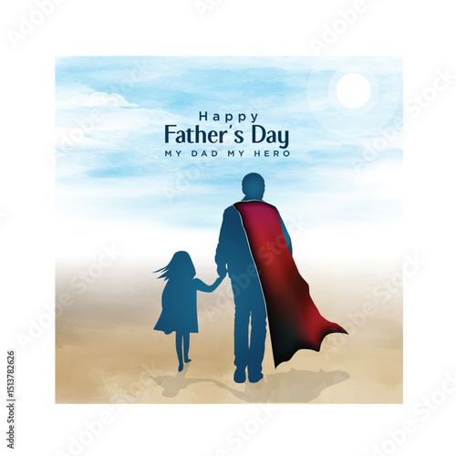 Happy Father's day concept vector background. Father giving son ride on back. Father and son with text happy father's day.