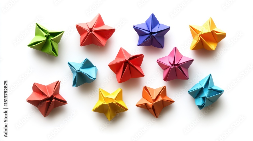 Obraz premium Colorful origami stars on white background