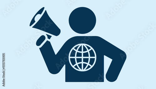 Global Awareness Activist Icon Vector. Megaphone and Globe Symbol for Social Campaigns.