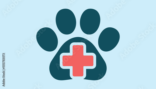 Veterinary Paw Print Icon with Medical Cross. Pet Clinic and Animal Care Symbol Vector.
