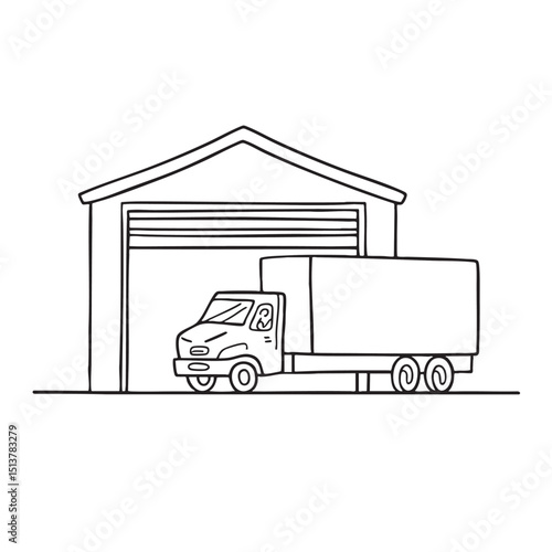 A truck visible behind a warehouse gate