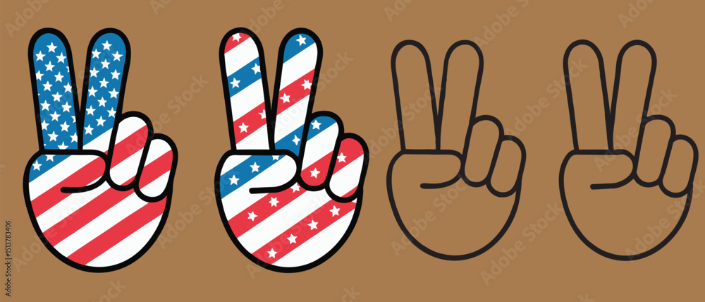 Obraz premium A symbol of peace and victory the V hand gesture styled in the colors of the American flag.4th of July vector, This patriotic design serves as a bold icon for apps, websites, T-shirts, and more. Iso