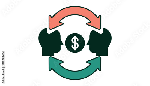 Business Communication Icon. Money Exchange Between People with Arrows and Dollar Symbol.