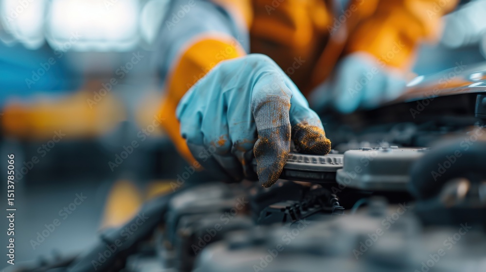 A close-up of hands in gloves carefully working on a car engine, emphasizing the importance of maintenance and craftsmanship in automotive repairs and engineering. A close-up of hands in gloves carefully working on a car engine, emphasizing the importance of maintenance and craftsmanship in automotive repairs and engineering.