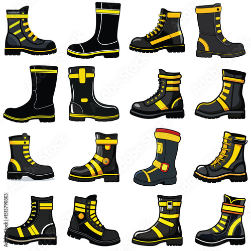 Firefighter boots vector illustration isolated on white background.