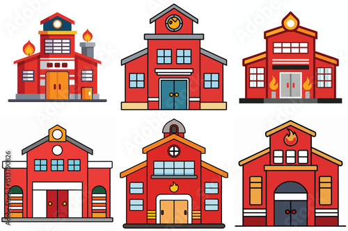 Fire station vector illustration isolated on white background.