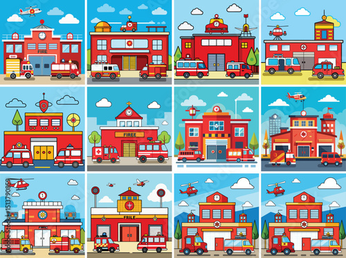 Fire station vector illustration isolated on white background.
