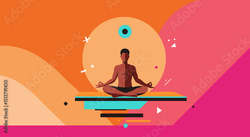 Abstract illustration of a person meditating on a colorful background  