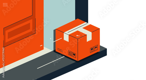 Orange delivery box placed at the entrance of a building  