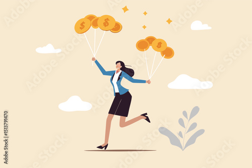 Bitcoin market risk, volatility and danger crypto currency price, challenge to success in bitcoin investment concept, smart businesswoman performing plates spinning with shiny bitcoin physical coins.