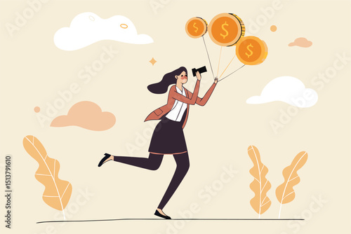 Bitcoin market risk, volatility and danger crypto currency price, challenge to success in bitcoin investment concept, smart businesswoman performing plates spinning with shiny bitcoin physical coins.