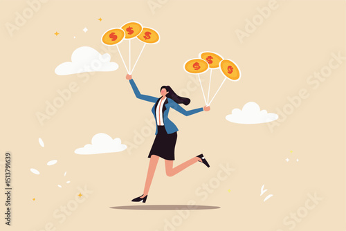 Bitcoin market risk, volatility and danger crypto currency price, challenge to success in bitcoin investment concept, smart businesswoman performing plates spinning with shiny bitcoin physical coins.