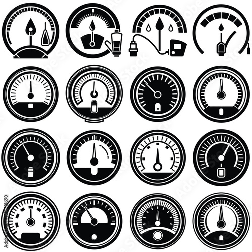 Fuel gauge silhouette vector illustration isolated on white background.