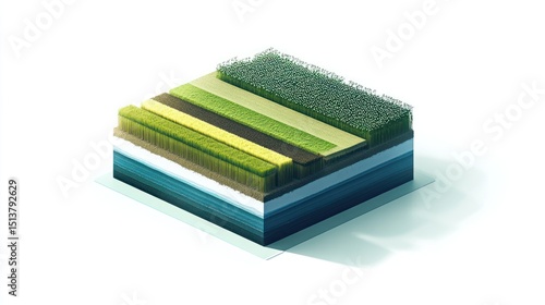 Isometric view of layered agricultural land
