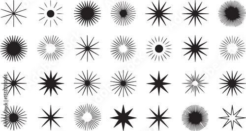 Radiant sun glowing lights flare stars design element for digital projects