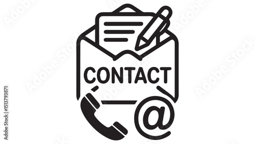 Contact Us Icon Featuring Envelope Email Phone and Pen for Website or App