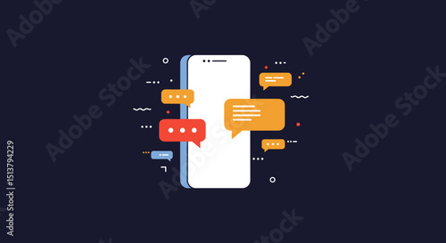Smartphone with chat bubbles and messages in digital style  
