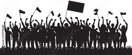 Grass silhouette vector illustration with a fun group of people dancing at a sunset concert