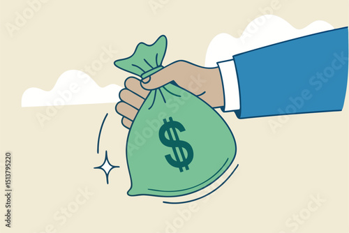 Dividend stocks, public company payback profit in stock market, return or profit from investment concept, businessman investor hand holding big money bag with label Dividends and dollar money sign.