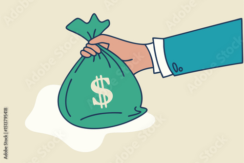 Dividend stocks, public company payback profit in stock market, return or profit from investment concept, businessman investor hand holding big money bag with label Dividends and dollar money sign.