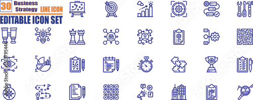 Business strategy icon collection set. Containing business, planning, strategy, strategic plan, brainstorming, analysis, statistics icon.