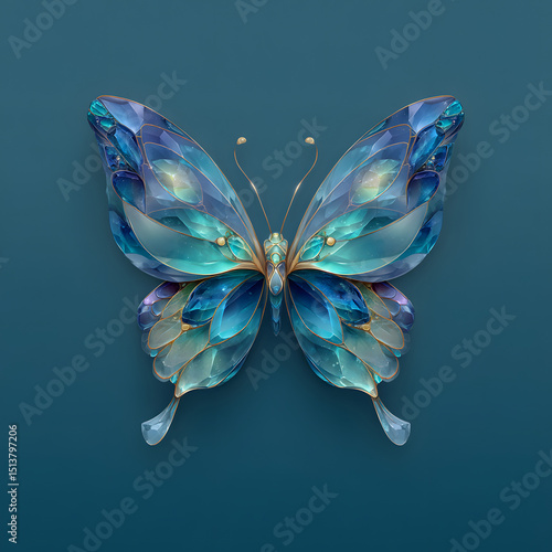 Crystal Glass Butterfly Icon with Gold Accents
