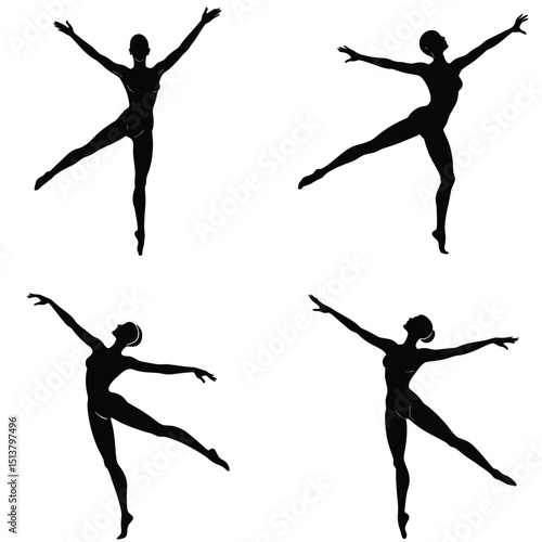 Dancing Women Silhouettes Set Ballet Positions Artistic Dance Black And White