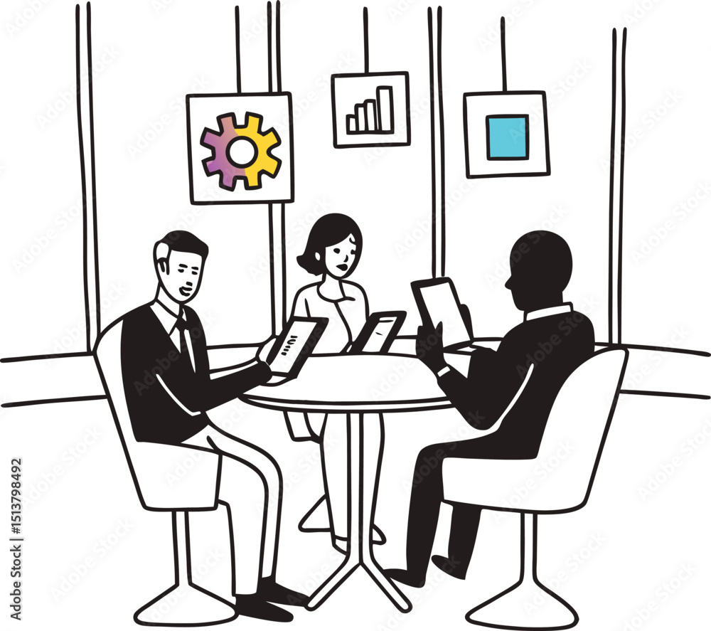Fototapeta premium Business team collaboration and discussion meeting with digital devices for data analysis and strategic planning in a modern office environment