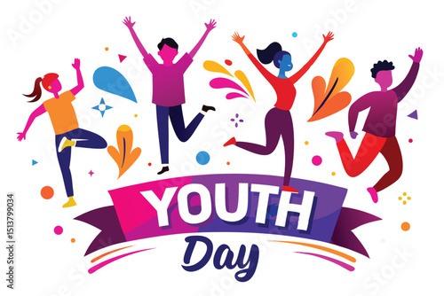Joyful Youth Day Celebration Colorful Silhouettes of Jumping Figures